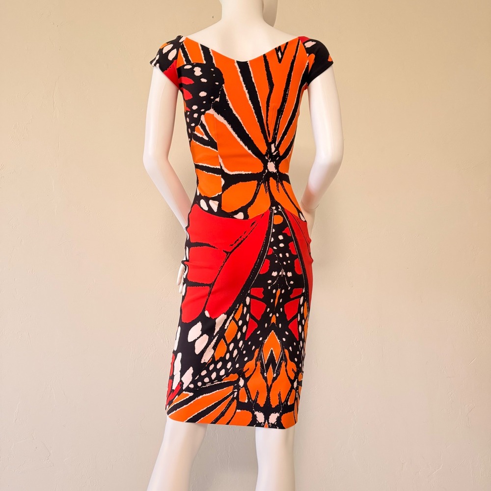 Chiara Boni Le Petite Robe Butterfly Print Sheath Dress Orange Red 36 Italy Made - Picture 6 of 11